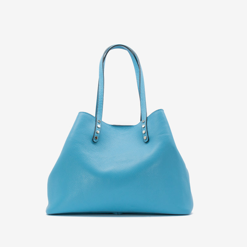 Leather weaving bag - light blue