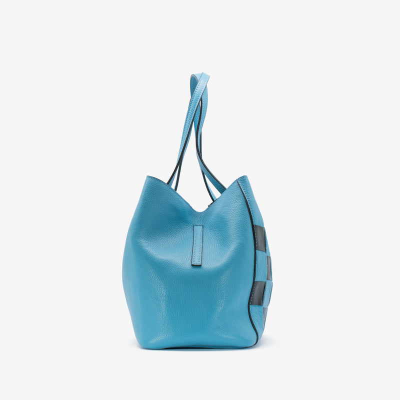 Webtasche aus Leder - hellblau