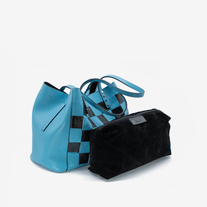 Leather weaving bag - light blue