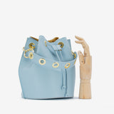 Leather drawstring bucket bag - light blue