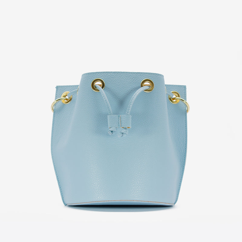 Leather drawstring bucket bag - light blue