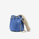 Mini drawstring bucket bag in leather - blue