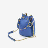 Mini drawstring bucket bag in leather - blue