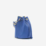 Mini drawstring bucket bag in leather - blue