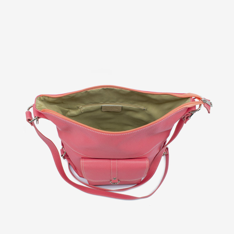 coral leather backpack Women's travel backpack bag in genuine coral red leather