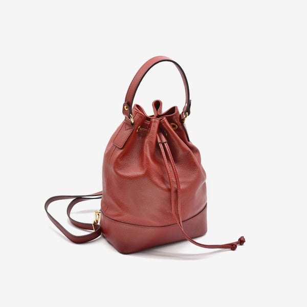 Leather drawstring backpack - burgundy